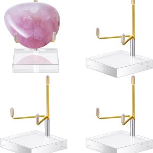 Kigley Caballete de exhibición de brazo de metal ajustable con base acrílica transparente para piedras preciosas y placas de ágata mineral (2.8 x Kigley Caballete de exhibición de brazo de metal ajustable con base acrílica transparente para piedras preciosas y placas de ágata mineral (2.8 x