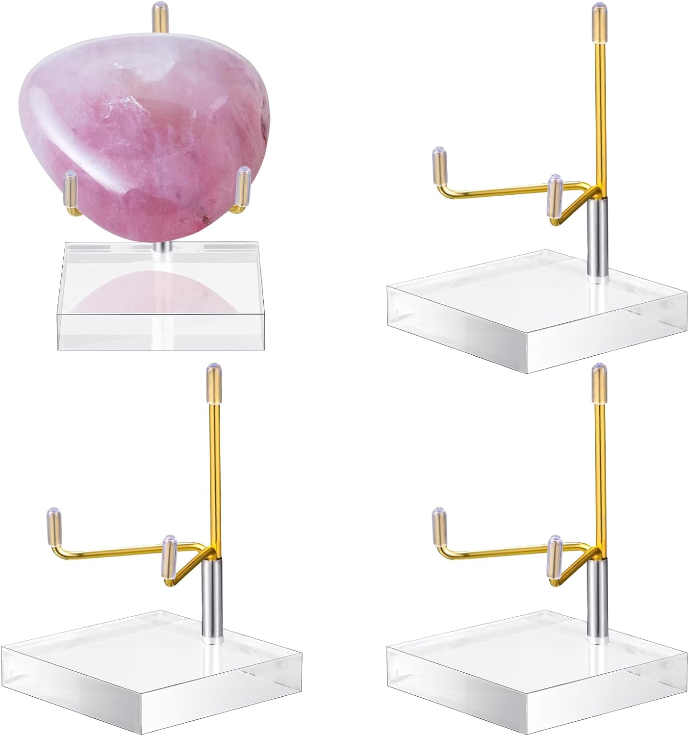Kigley Caballete de exhibición de brazo de metal ajustable con base acrílica transparente para piedras preciosas y placas de ágata mineral (2.8 x