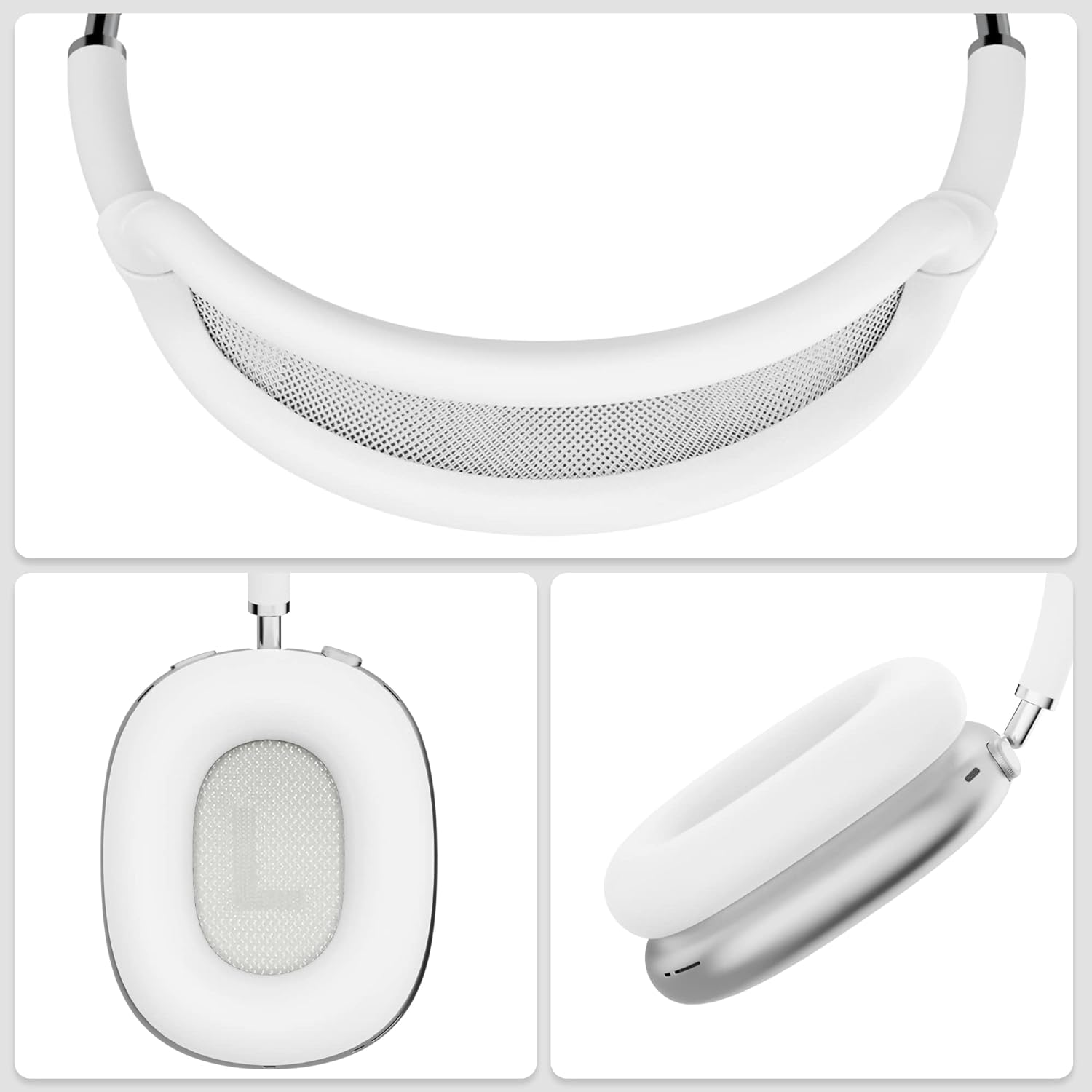 Tucana Fundas de silicona compatibles con AirPods Max, cubierta superior + cubierta para auriculares (blanco)
