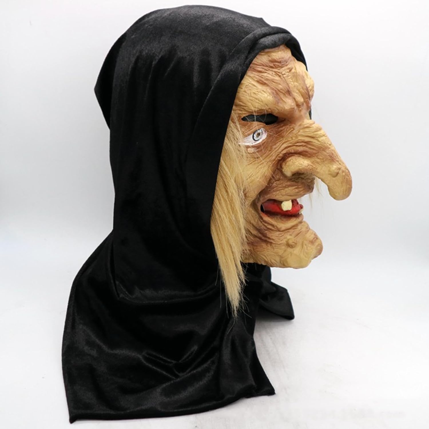 FAFAN Máscara de bruja de cabeza malvada de Halloween, máscara de PVC Hop Hip Halloween Dance Mask Mujer Arrugas Halloween Scary Headgear Máscara de