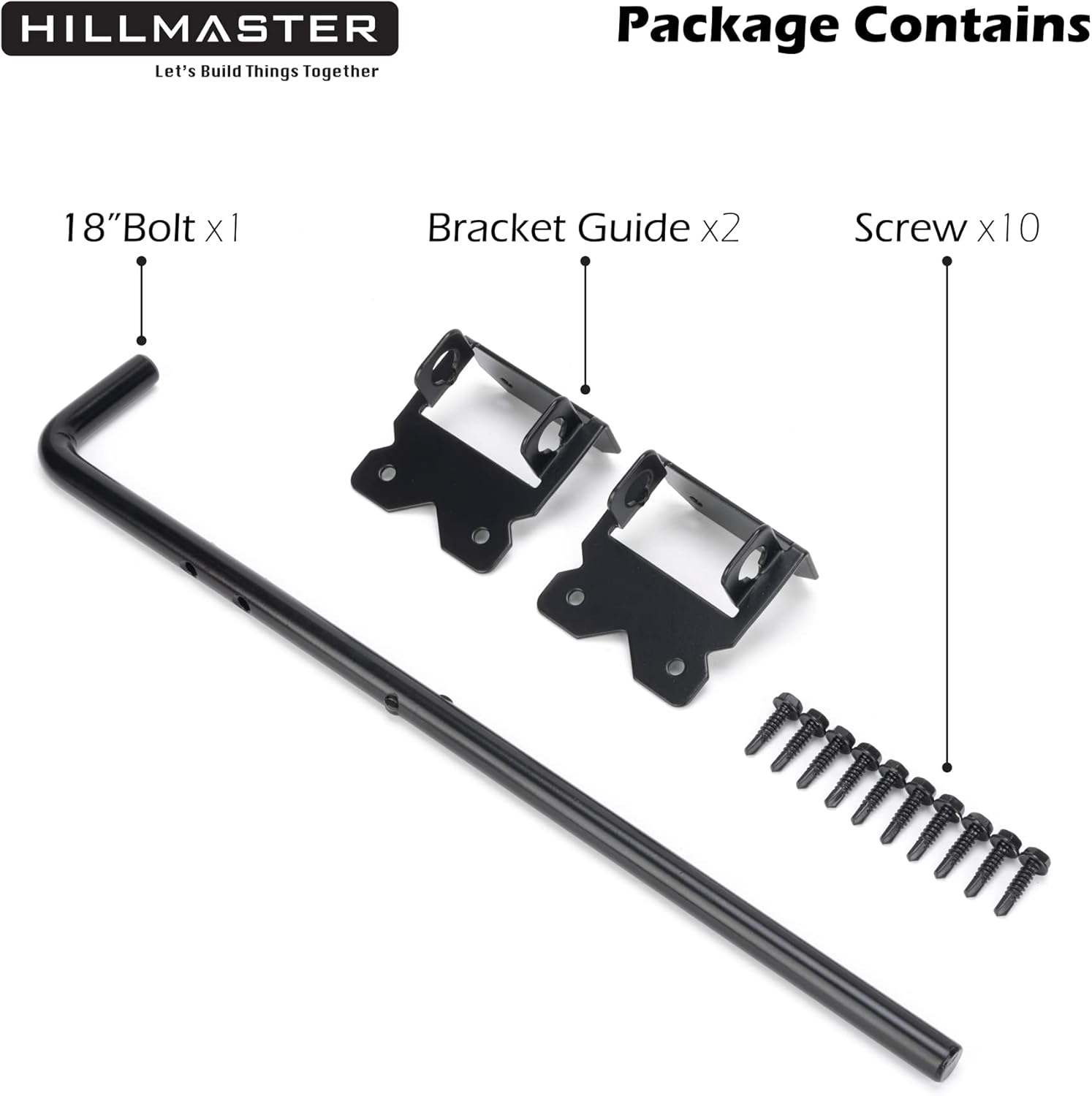 HILLMASTER Barra de caída de 18 pulgadas para valla de madera, pernos de acero para perno de caña para puertas de madera, acabado negro