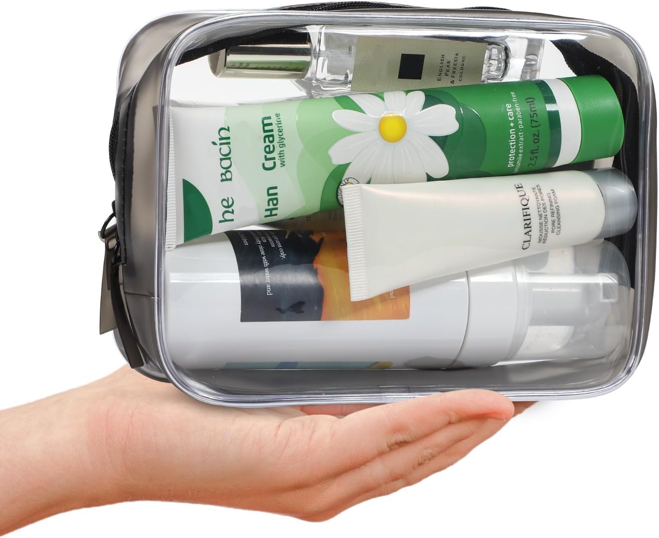 WantGor Bolsa de maquillaje transparente, paquete de 2 bolsas de cosméticos aprobadas por la TSA, organizador de bolsas de maquillaje pequeñas,