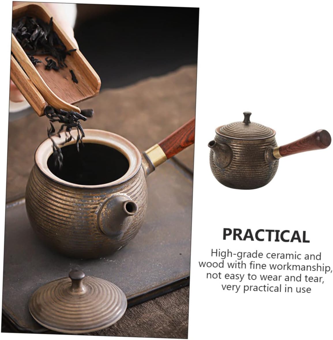 Hervidor de té Olla de cerámica con mango lateral Olla de té japonesa Juego de té de China Juego de té vintage Juego de té suelto Tetera de