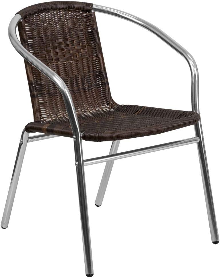 Flash Furniture Lila – Juego de mesa redonda de aluminio para interiores y exteriores de 31.5 pulgadas con 2 sillas de ratán marrón oscuro