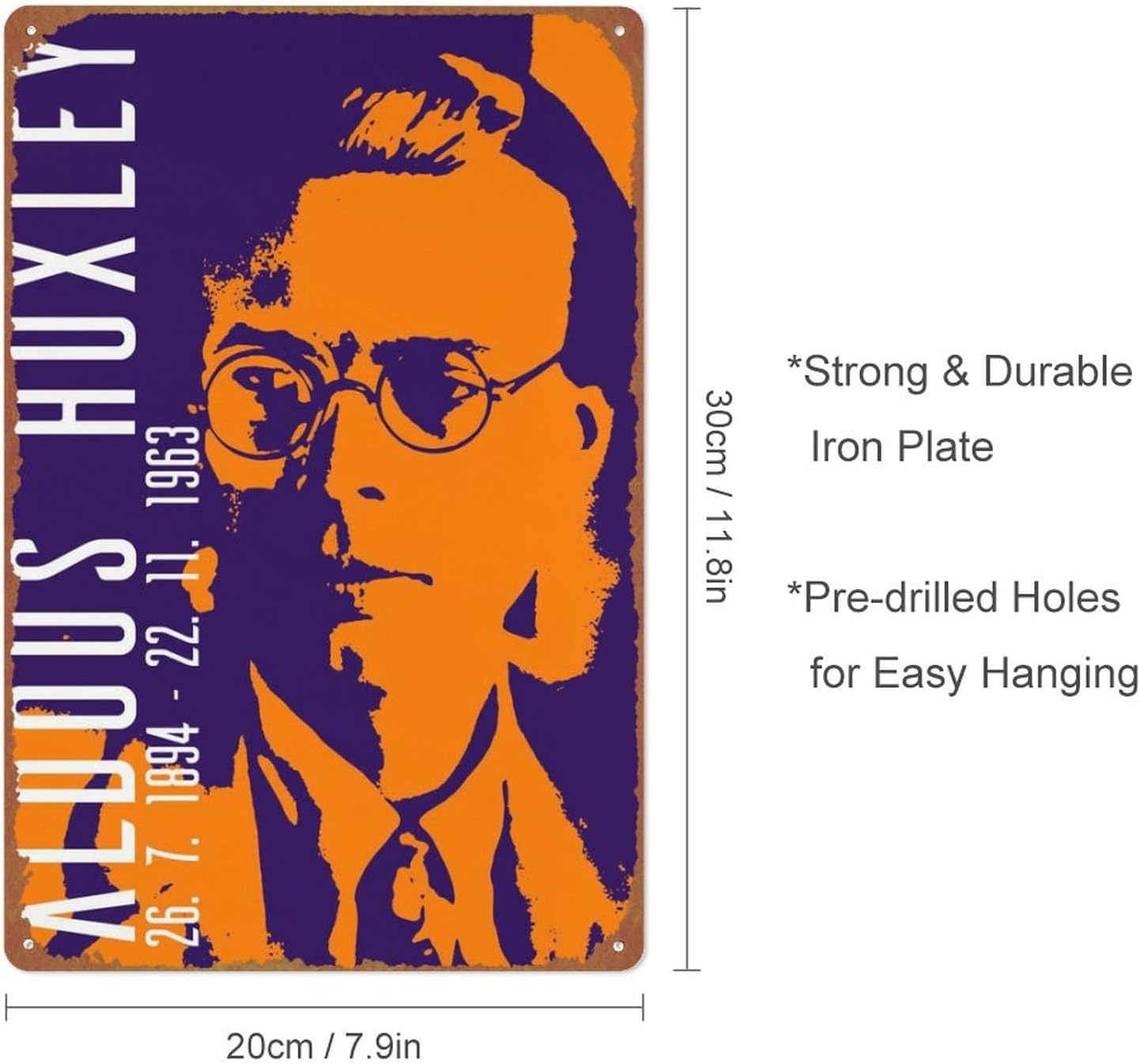 Aldous Huxley – Póster de hojalata vintage, decoración de pared de metal única para el hogar, bar, comedor, pub, 8 x 12 pulgadas, divertida