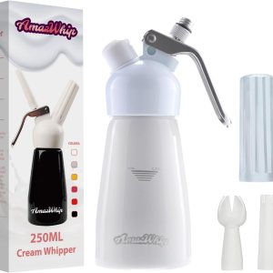 Dispensador de crema AMAZWHIP de 8.5 fl oz para todas las aplicaciones en frío, batidor de crema de aleación de aluminio duradero con 3 boquillas Dispensador de crema AMAZWHIP de 8.5 fl oz para todas las aplicaciones en frío, batidor de crema de aleación de aluminio duradero con 3 boquillas