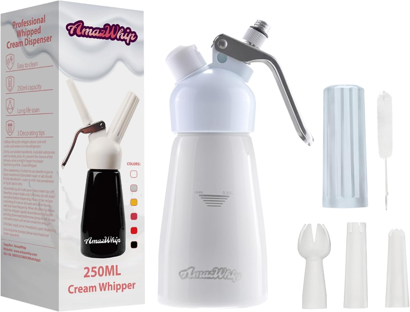 Dispensador de crema AMAZWHIP de 8.5 fl oz para todas las aplicaciones en frío, batidor de crema de aleación de aluminio duradero con 3 boquillas
