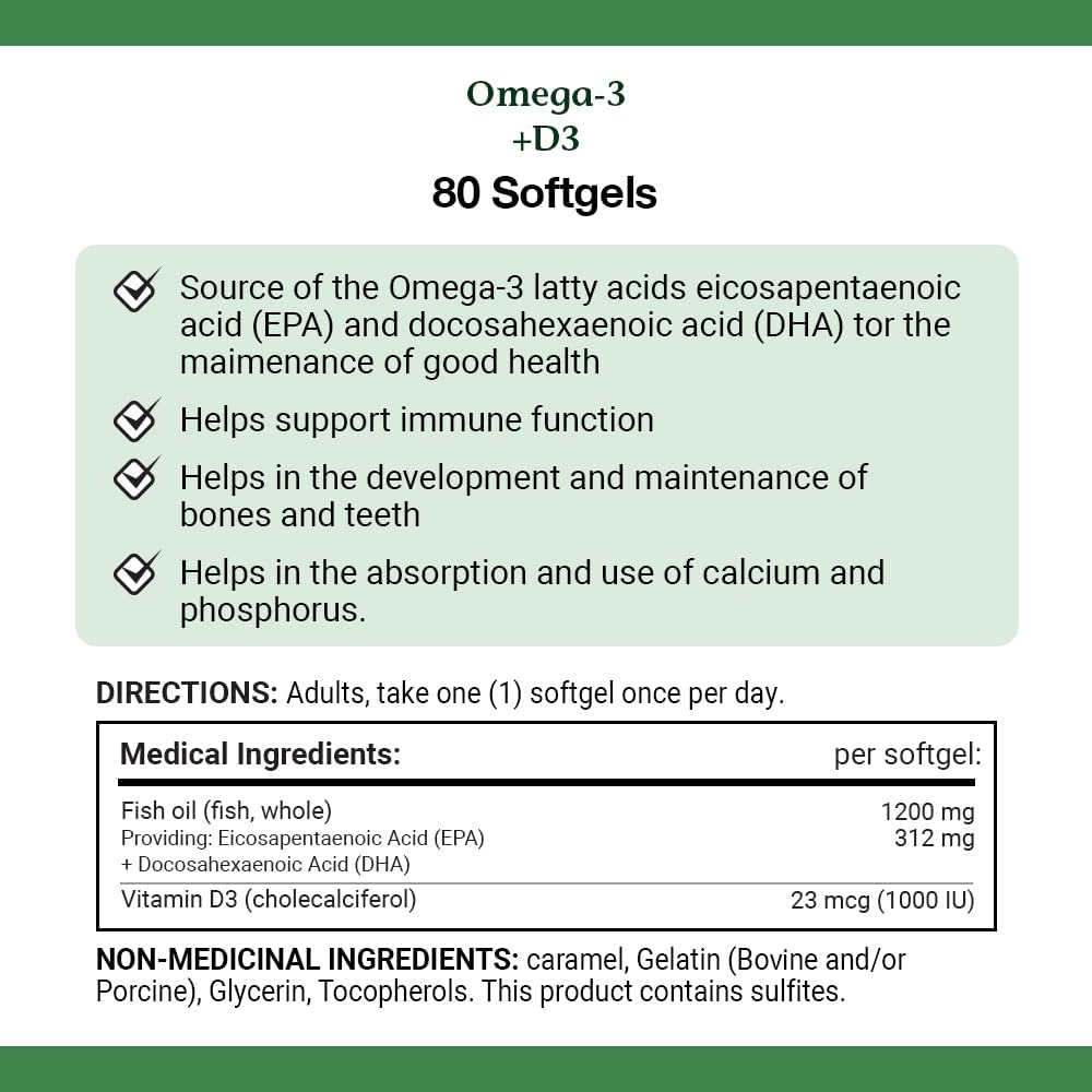 Nature’s Bounty Aceite de pescado Omega-3 + D3 1200 mg  Vitamina D3 1000IU 90 cápsulas blandas