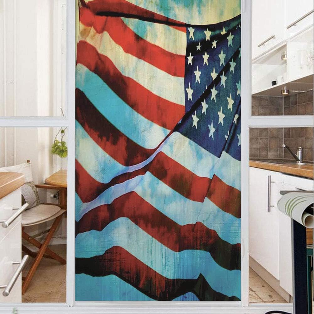 Película decorativa para ventana, película de privacidad esmerilada sin pegamento, película de puerta de vidrieras, bandera estadounidense en el