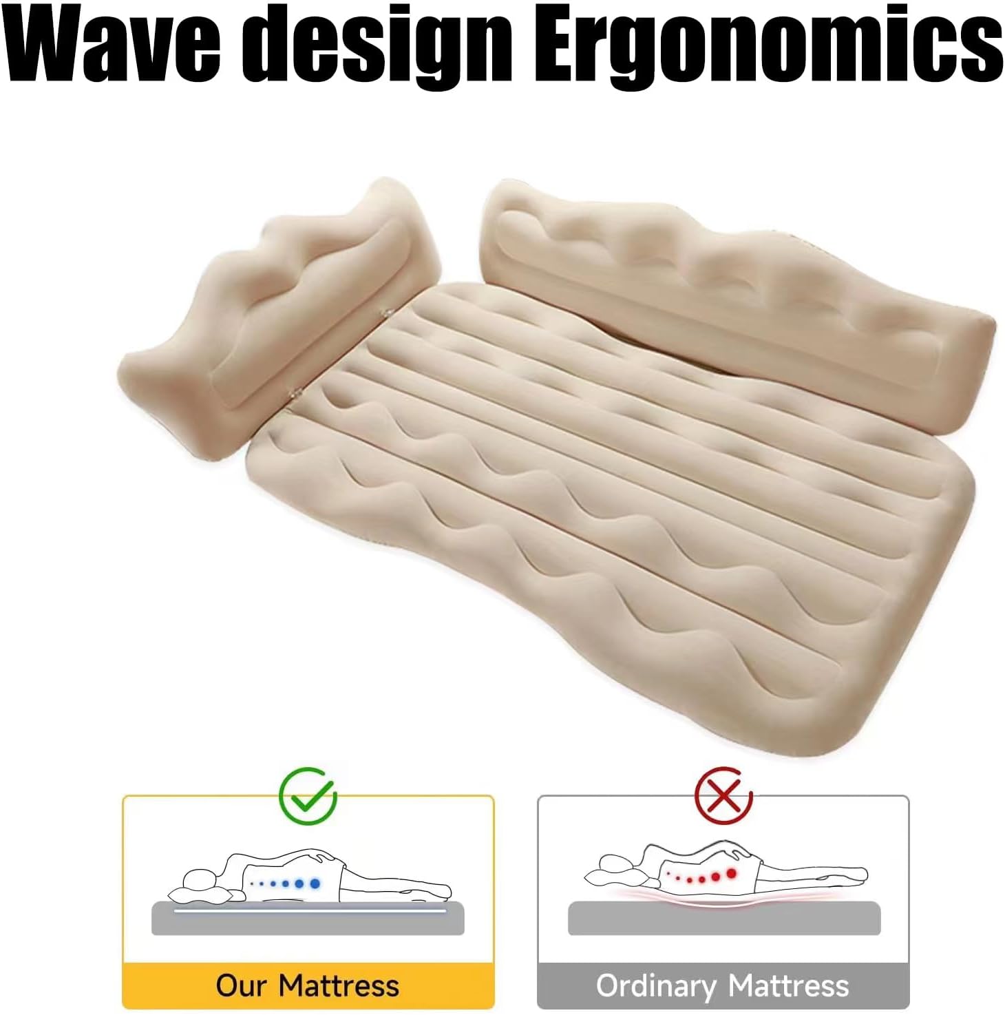 Colchón de aire para SUV, cojín de cama de campamento, almohada inflable en forma de corona, cama de aire gruesa para auto con bomba de aire,