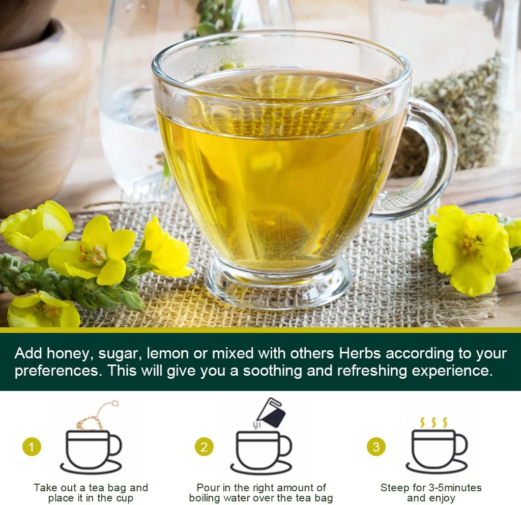 Té de hoja de gordolobo para limpieza de pulmones y apoyo inmunológico, 100% natural, sin cafeína, 40 bolsas de té