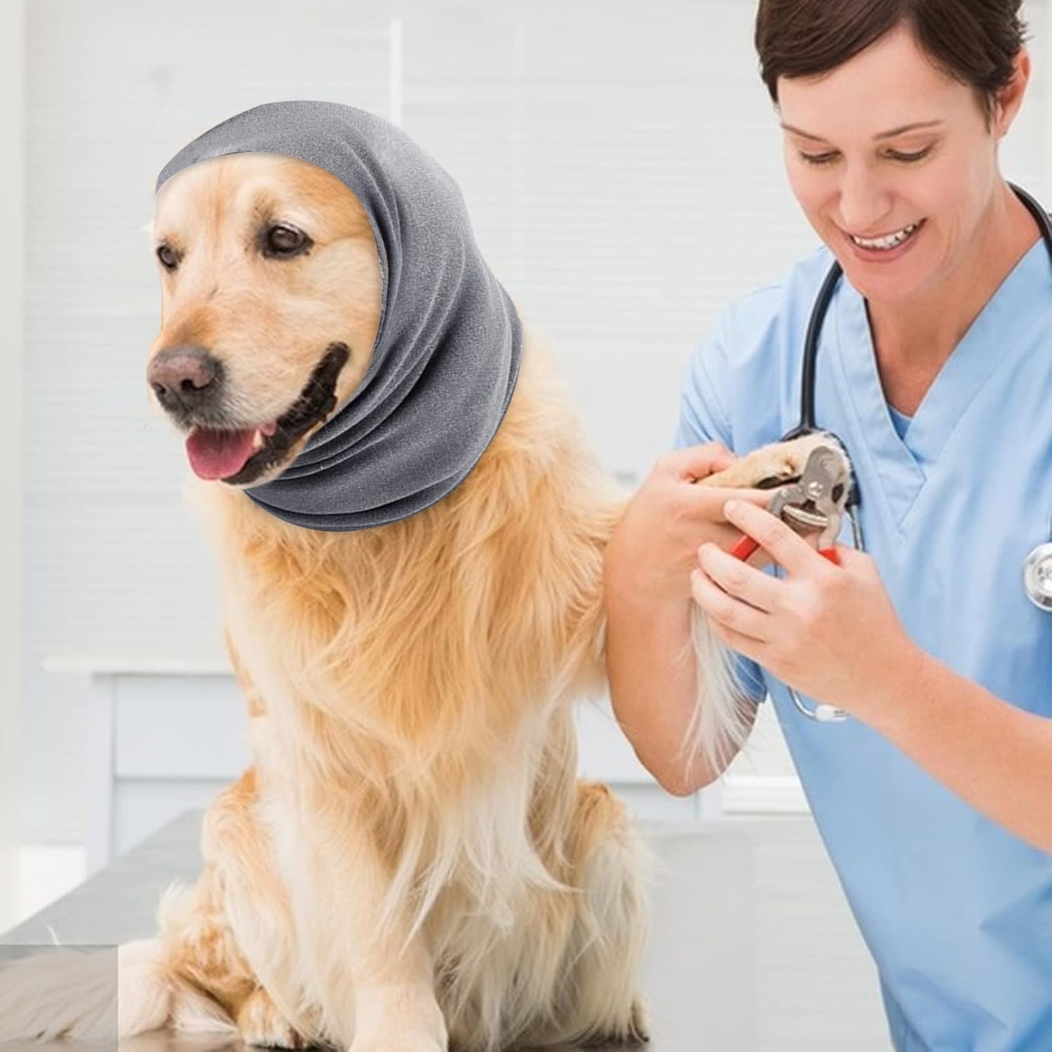 Gorro con capucha para perro, cálido para invierno, sin solapa, para aliviar la ansiedad, calmar, arreglar, calentar el cuello para perros (blanco,