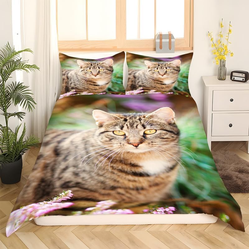 Civet – Juego de funda de edredón verde claro con estampado de animales, tamaño Queen, funda de edredón de microfibra suave y 2 fundas de almohada