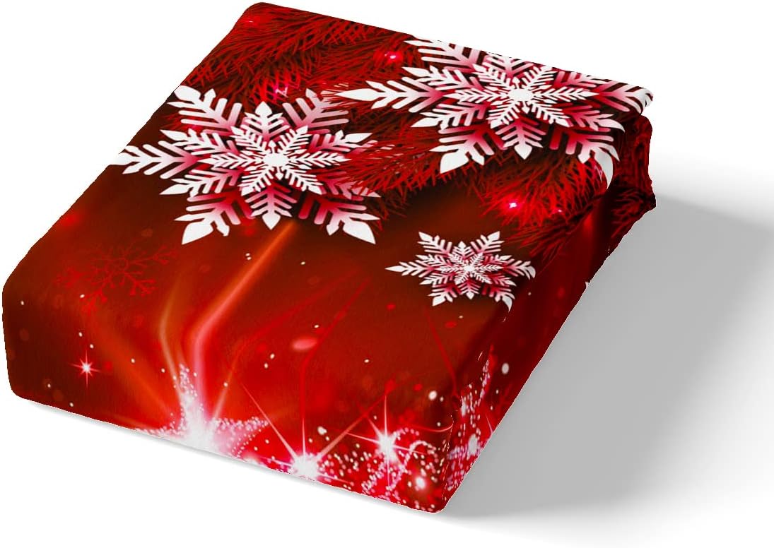 Juego de sábanas de Navidad para árbol de Navidad con bolsillo profundo, sábana bajera ajustable de microfibra súper suave con purpurina (1 sábana