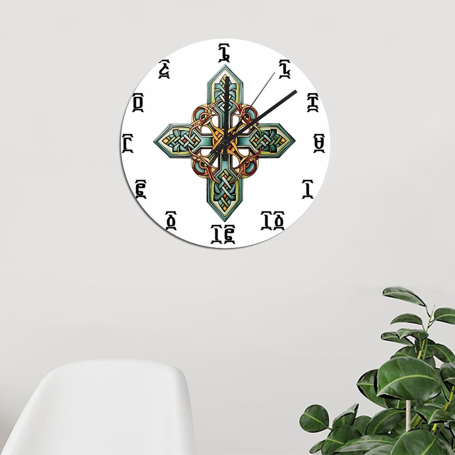 Reloj de pared de PVC de 12 pulgadas, silencioso, sin tictac, símbolo etíope, con números, vintage, funciona con pilas, novedoso reloj de PVC,