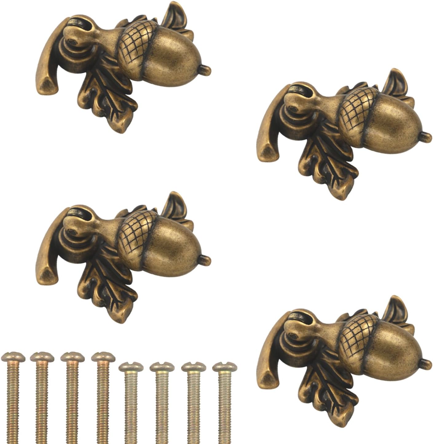 4 pomos de bellota antiguos con colgante de gota con pedestal de hojas, manijas de armario, manijas de tocador, pomos de cajón vintage para
