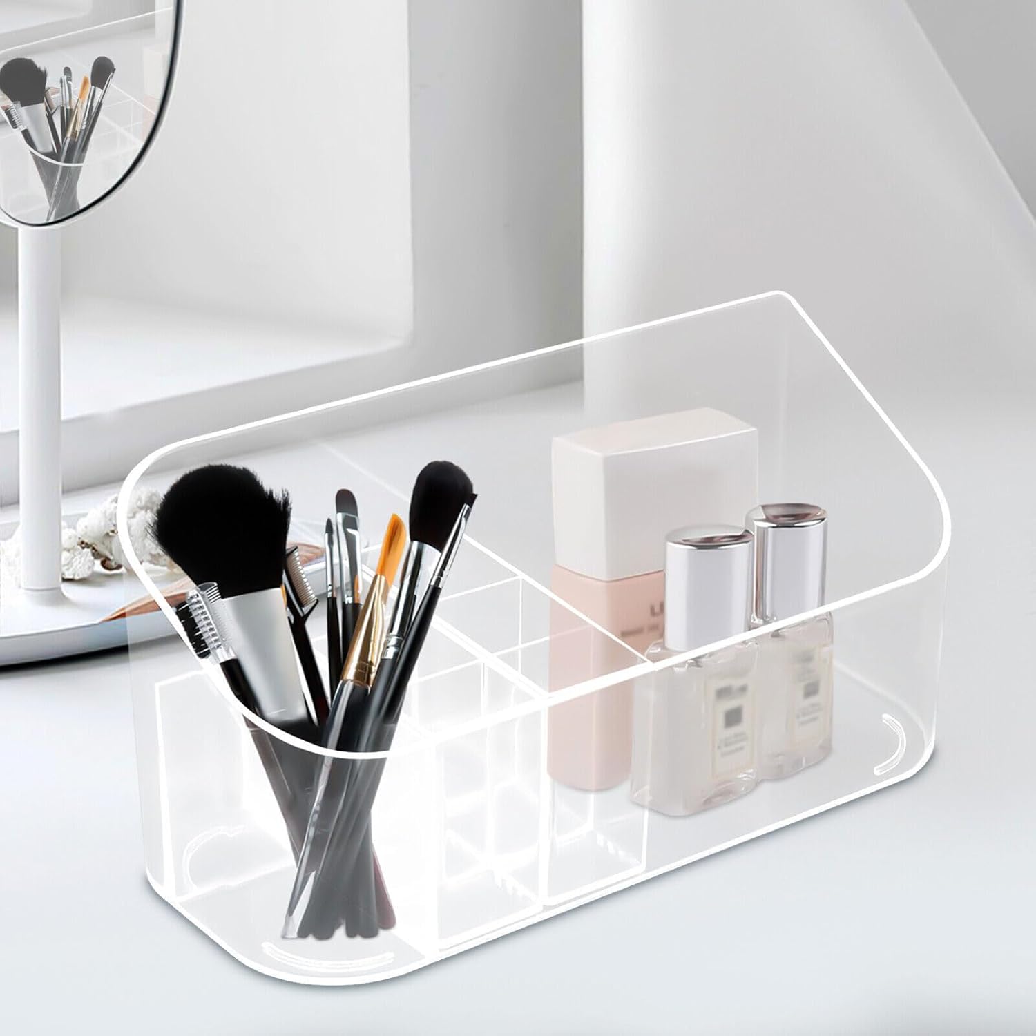 Organizador de maquillaje transparente, caja organizadora de maquillaje, contenedores de almacenamiento de cosméticos, organizador de encimera para