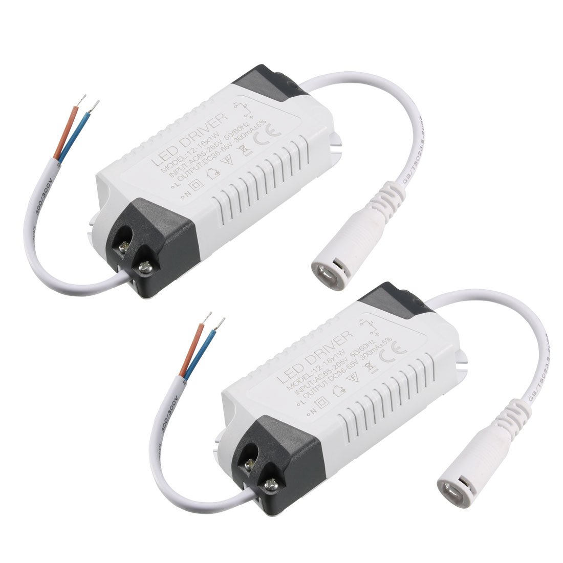 uxcell Controlador LED 12-18W Corriente constante 300mA de alta potencia AC 85-265V Salida 36-65V DC Conector Fuente de alimentación externa LED