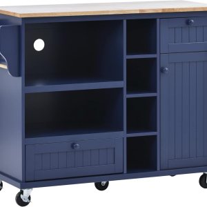 Olela Carrito de isla de cocina con almacenamiento, mesa de cocina móvil rodante para microondas con ruedas con estantes abiertos, cajones y Olela Carrito de isla de cocina con almacenamiento, mesa de cocina móvil rodante para microondas con ruedas con estantes abiertos, cajones y
