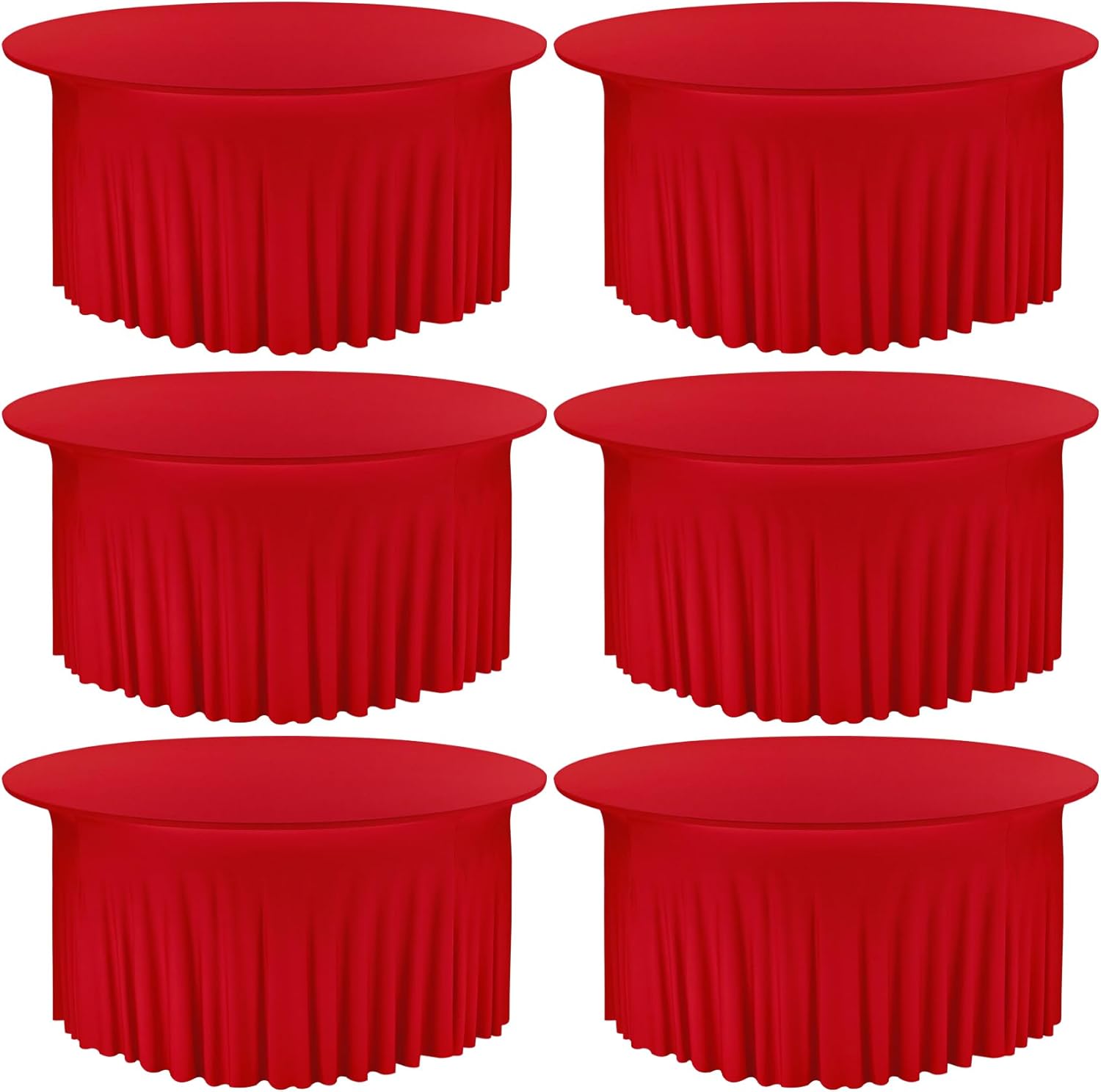 Paquete de 6 faldas de elastano de 6 pies para mesa redonda, lavables, manteles elásticos rojos, resistentes a las arrugas, ajustables, para