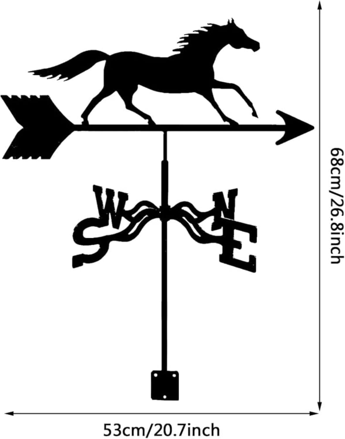 Veleta de lujo con adorno de caballo negro satinado para granja, graneros, patio, césped, boda, jardín, patio, montaje en techo, fácil de usar