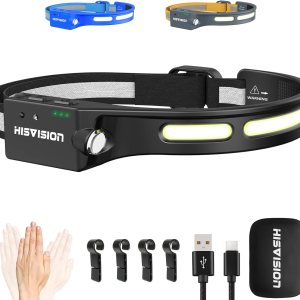 Faros delanteros LED recargables, súper brillantes con sensor de movimiento, 5 modos, faros delanteros de haz de 230 de ancho, IP65 impermeable de Faros delanteros LED recargables, súper brillantes con sensor de movimiento, 5 modos, faros delanteros de haz de 230 de ancho, IP65 impermeable de