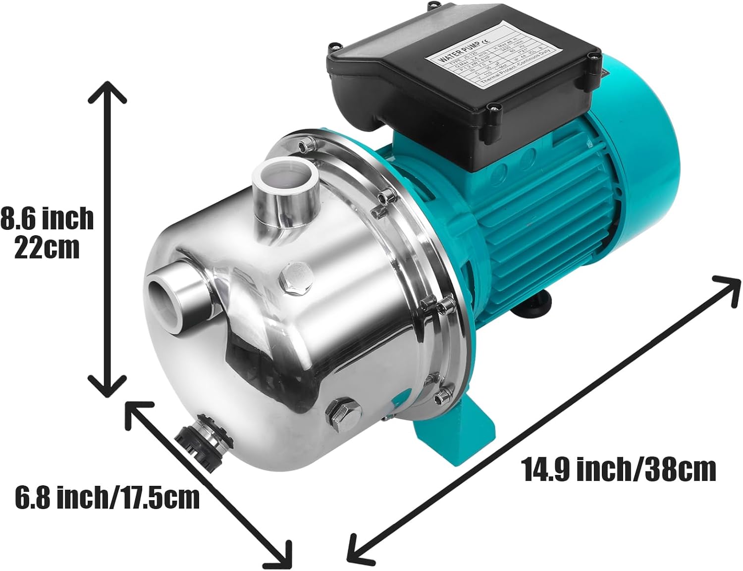 Bomba de chorro de pozo poco profundo de 1.6 HP, bomba convertible de acero inoxidable, bomba de agua de 110 V para granjas, riego de césped de