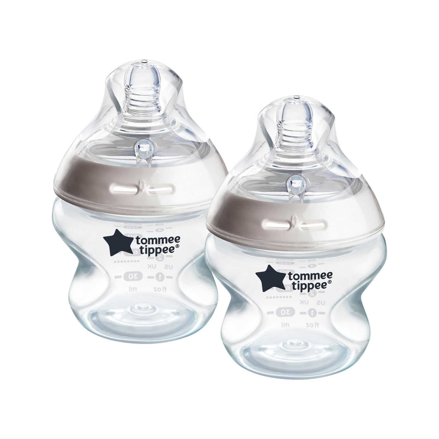 Tommee Tippee Closer to Nature – Biberones de flujo lento extra con boquilla similar a un pecho y válvula anticólicos (5 onzas, 2 unidades)