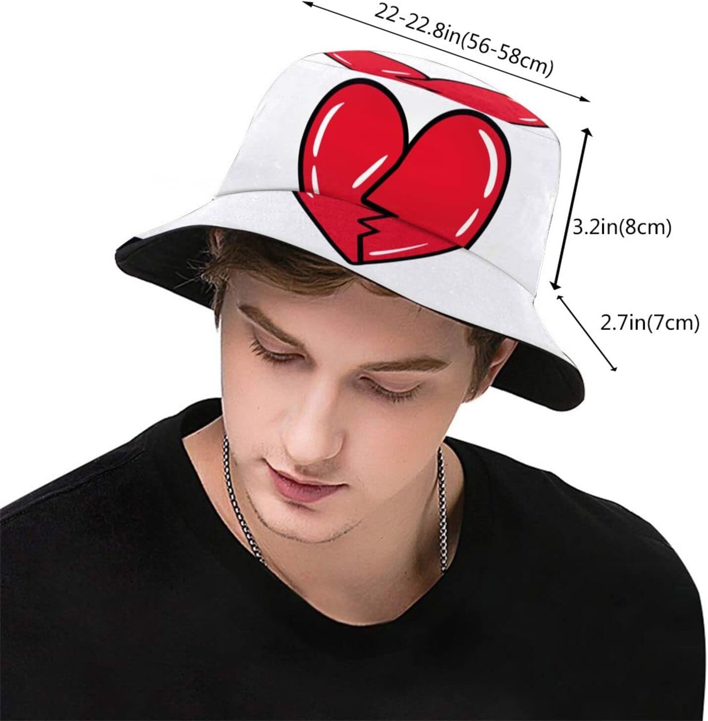 Sombrero de pescador unisex con diseño gráfico de corazón roto, sombrero de pescador, sombrero de viaje de verano, sombrero para playa, color negro,