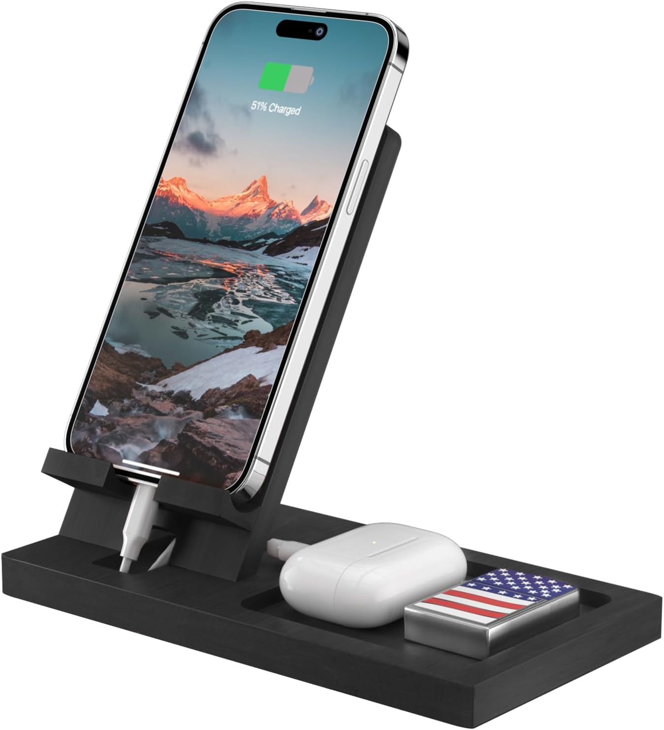 Soporte para teléfono celular, soporte portátil para teléfono, soporte transparente para escritorio (negro (con bandeja))