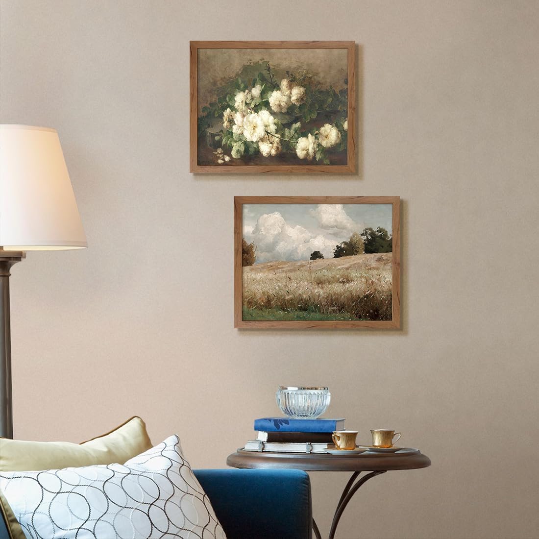 JOWOROLO The Vast Grassland – Arte de pared enmarcado para decoración de habitación, lienzo de nube blanca para sala de estar y accesorios, pintura