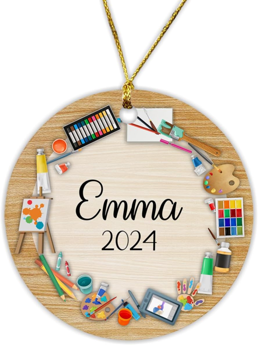 Adorno de artista 2024, adorno de Navidad personalizado para artista, adorno de dibujo personalizado para pintura, decoración de árbol de Navidad,