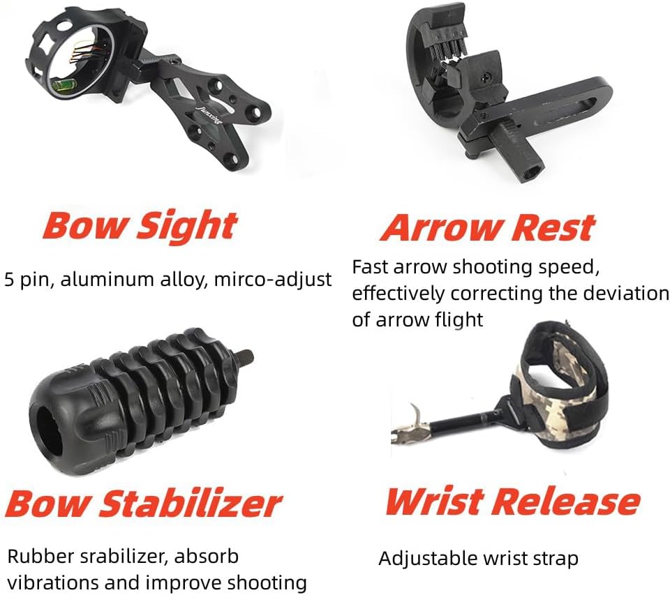 Kit de arco compuesto, peso de 30 a 70 libras, longitud de tracción de 23.5 a 30.5 pulgadas, 320 fps de velocidad de caza y arco objetivo, con todos