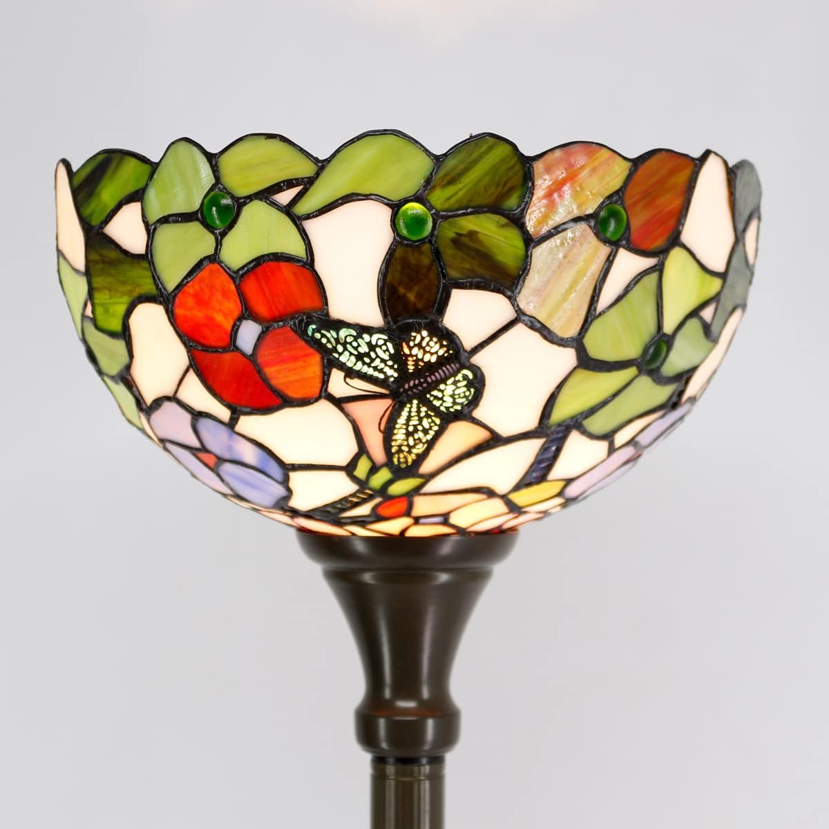 Tiffany – Lámpara de pie estilo mariposa con diseño de flores, antorcha de esquina de pie, 12 pulgadas de profundidad x 12 pulgadas de ancho x 67