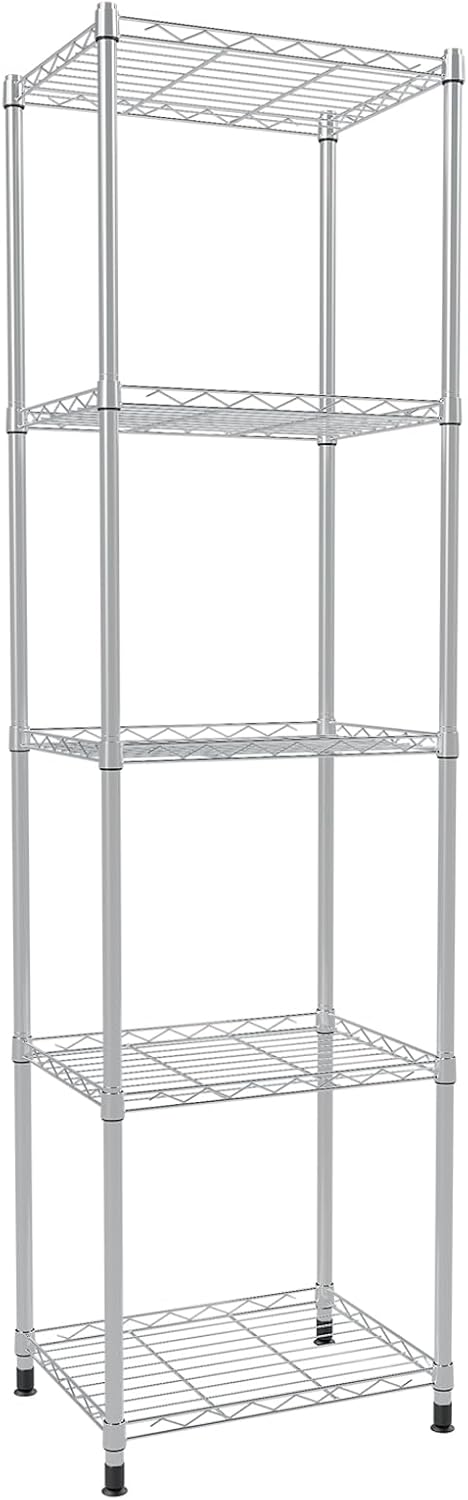 Estante de almacenamiento de 5 niveles de capa fija de metal, estante de almacenamiento de alambre, estantes de almacenamiento de metal, capacidad