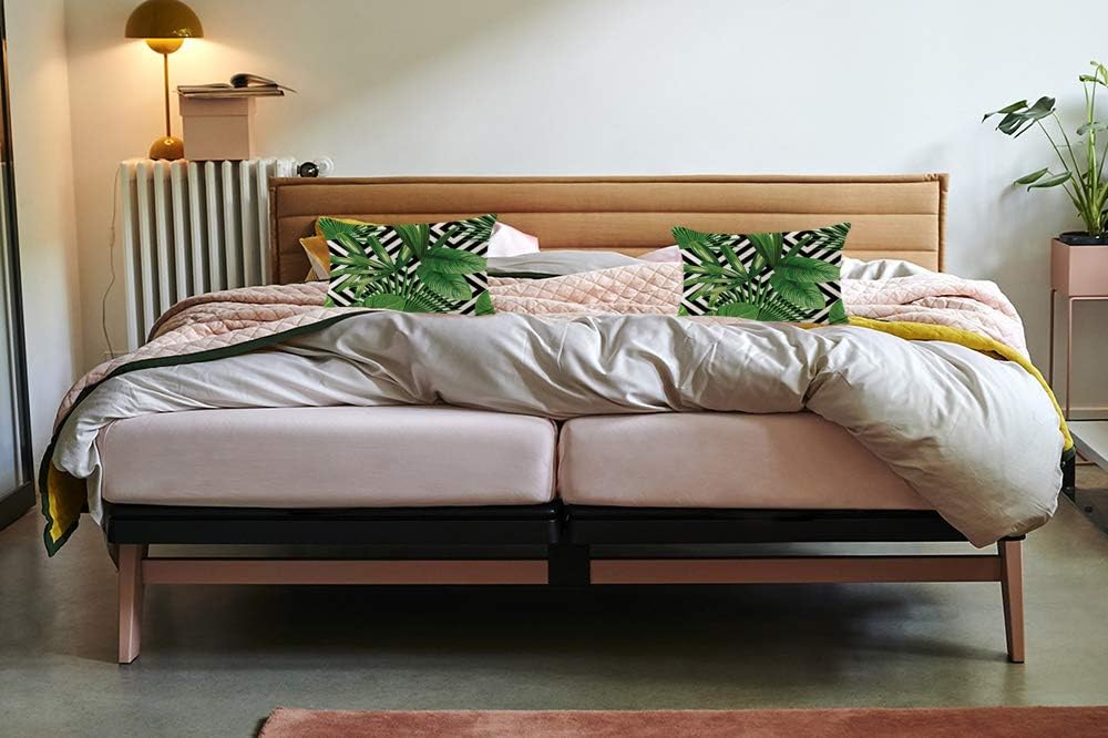 Swono Funda de almohada con hojas de palmera tropical, diseño exótico de selva, hojas de palmera tropicales en la geometría de algodón y lino, funda