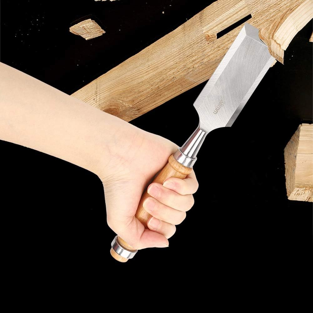Herramienta de cincel de madera, cincel de madera para carpintería, CR V 1.496 in borde biselado cincel de madera de hoja afilada con mango de