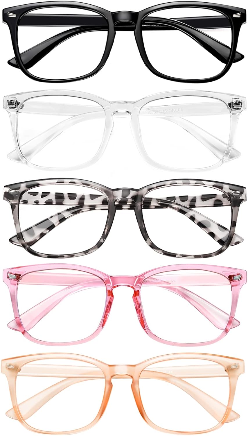 Lentes de bloqueo de luz azul para mujeres y hombres, anteojos falsos de lectura para juegos, computadora, TV, lentes transparentes (paquete de 5)