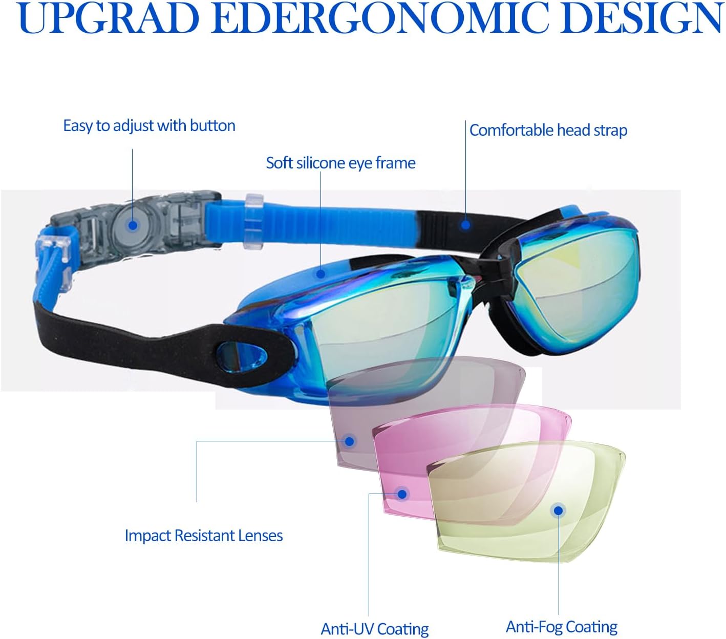 Gafas de natación antivaho sin fugas, protección completa para adultos, hombres, mujeres y jóvenes
