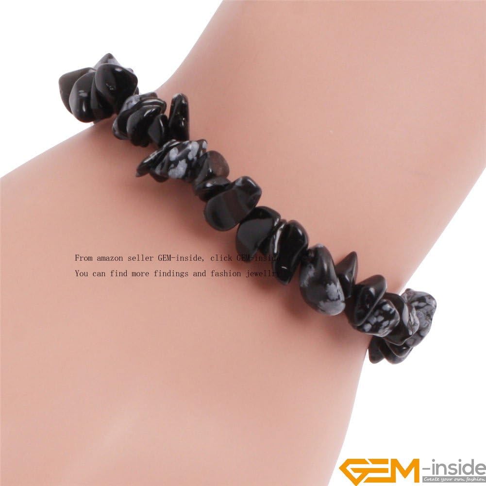 gem-inside Limón Jade Gemstone mano pulseras cuerda elástica (Fashion Jewellry chips Hombres Mujeres 7inches, sin metal, G10445