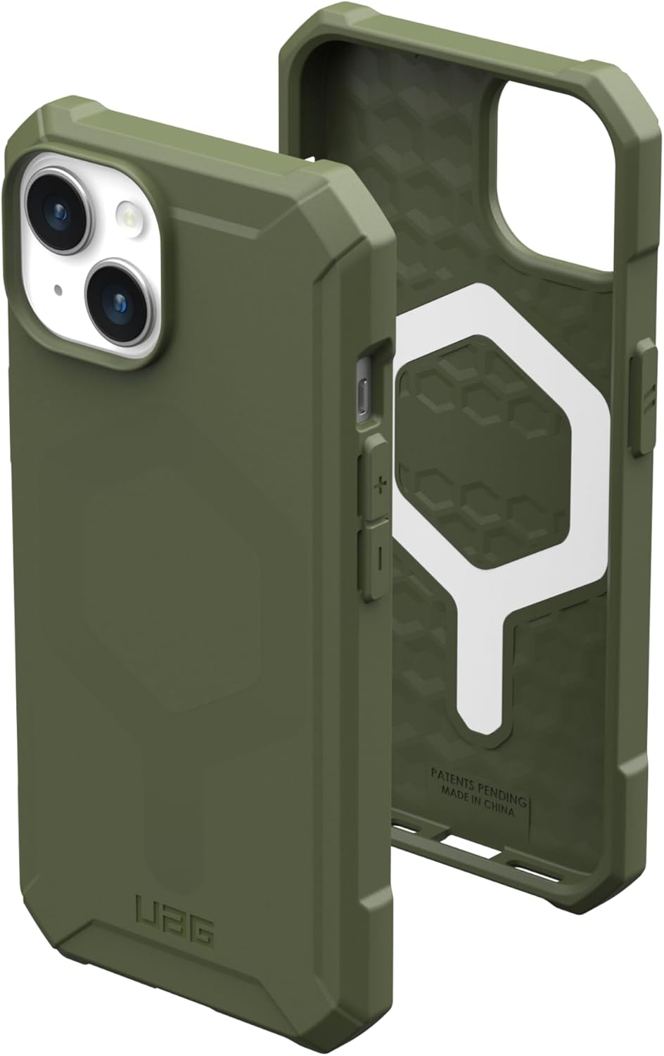 URBAN ARMOR GEAR UAG – Funda compatible con iPhone 15 Plus de 6.7 pulgadas, Essential Armor Olive Drab, imán integrado compatible con carga MagSafe,