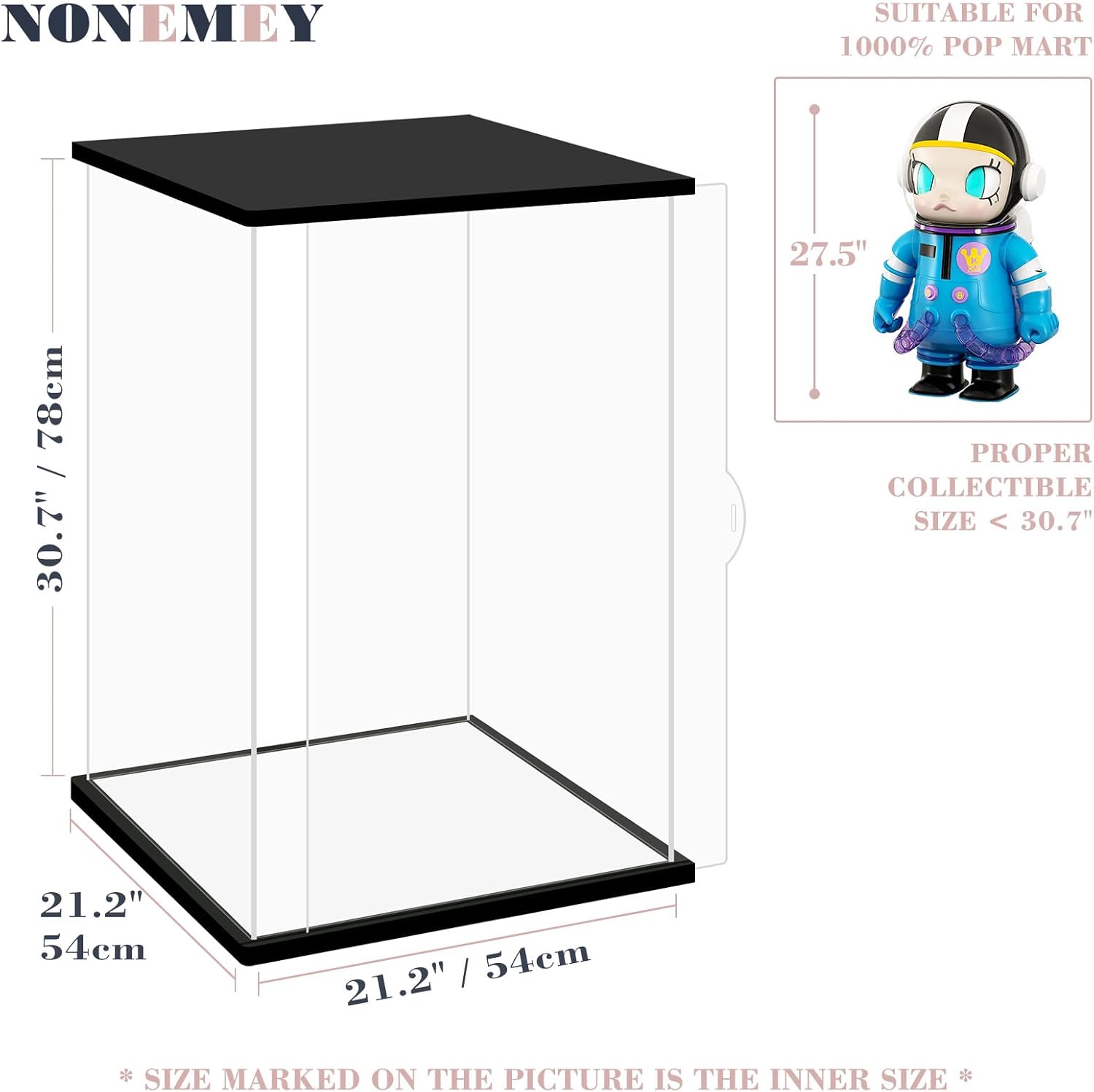 NONEMEY Vitrina de acrílico transparente con dos tipos de luces para 1000% Pop Mart, modelo a prueba de polvo, caja organizadora, vitrina para