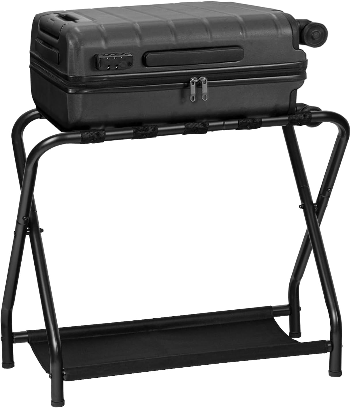 HOOBRO Portaequipajes, soporte plegable para maleta con estante de almacenamiento de tela para habitación de invitados, dormitorio, hotel, soporta