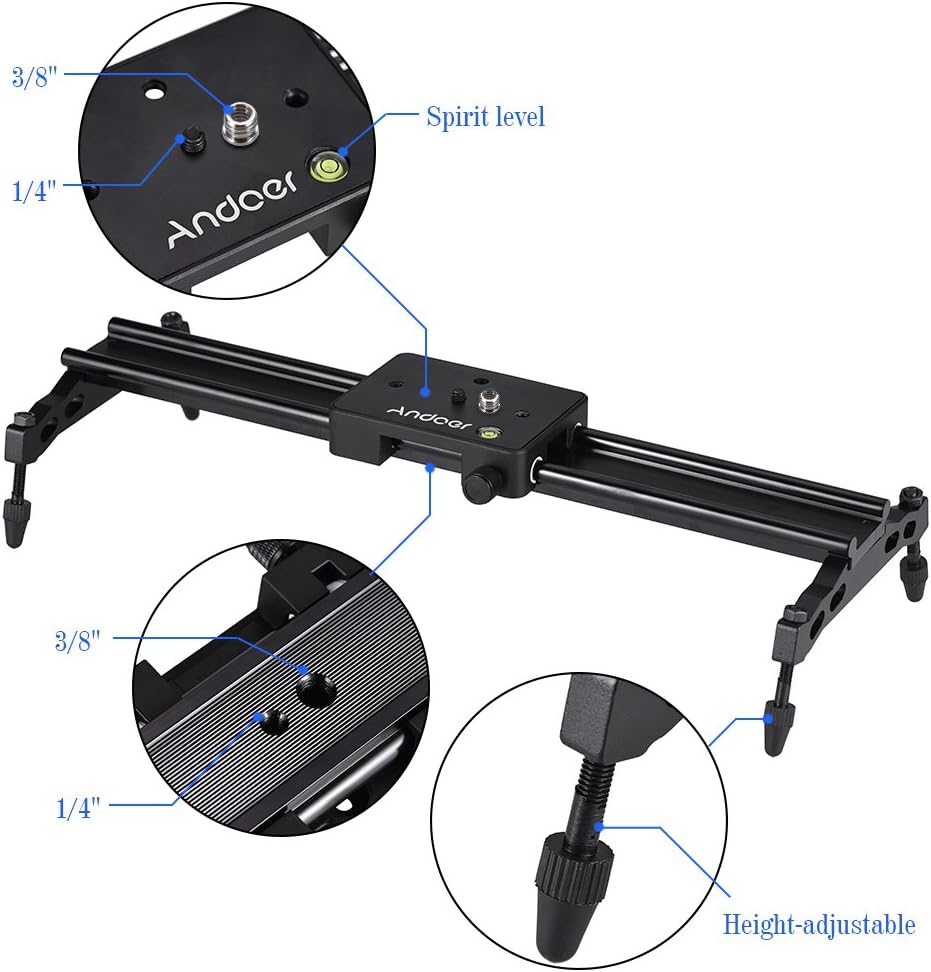 Andoer Carril estabilizador de pista deslizante de cámara de 15.7 in compatible con Nikon Canon Sony, carga máxima 6kg1.3lb