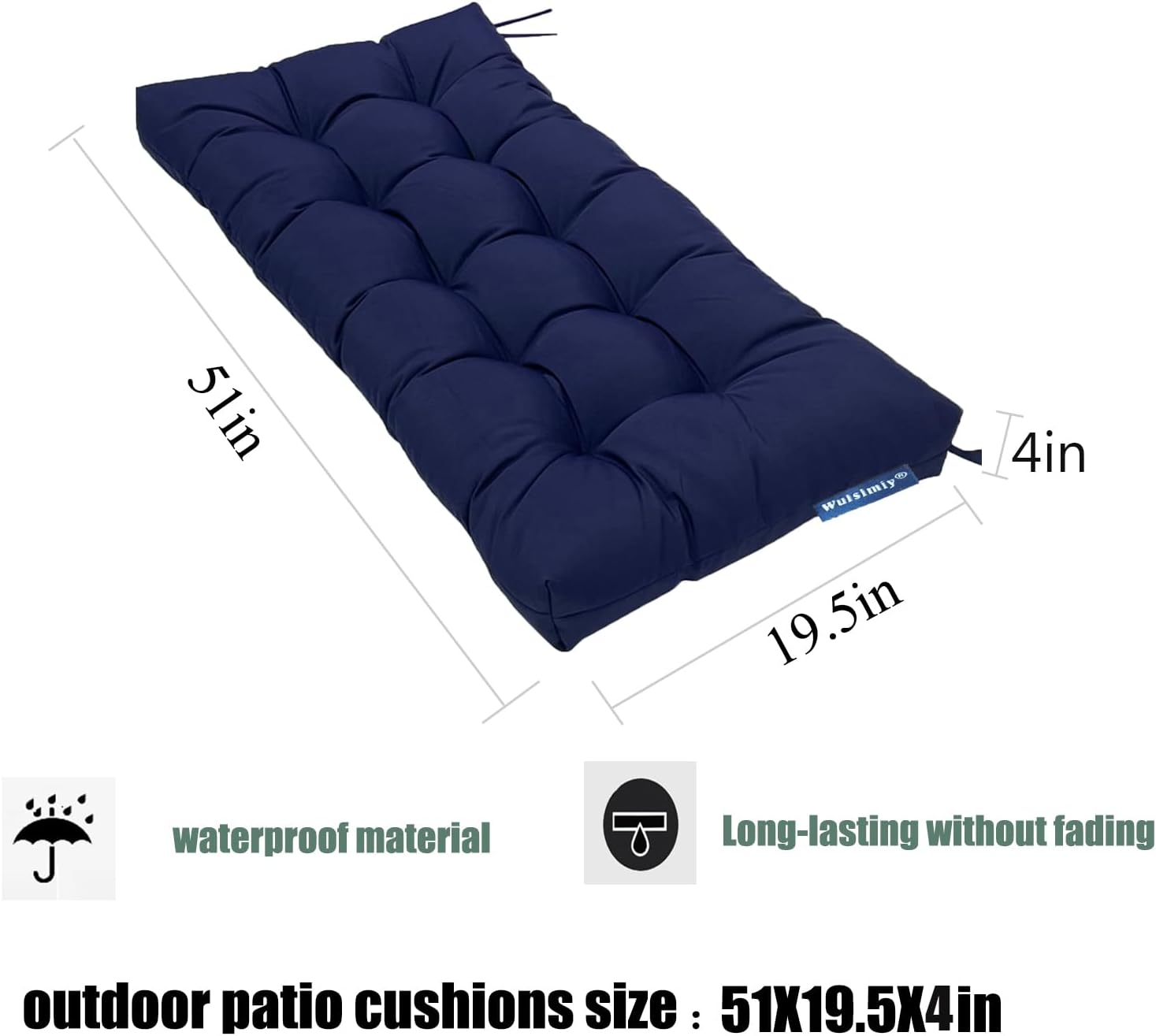 Cojín de banco para exteriores, cojines de columpio de porche, cojines de repuesto de patio, 51 x 19.5 pulgadas para muebles de jardín, tumbona de