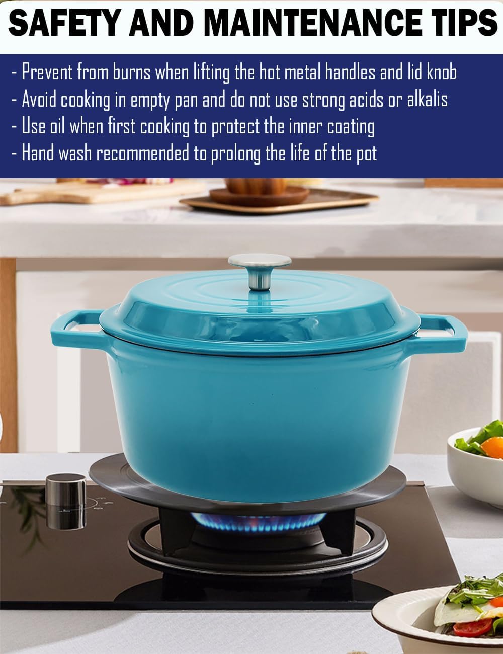 NWsystems Horno holandés de hierro fundido de 4.2 cuartos de galón, interior antiadherente y esmaltado, multiusos para cocinar y hornear, apto para
