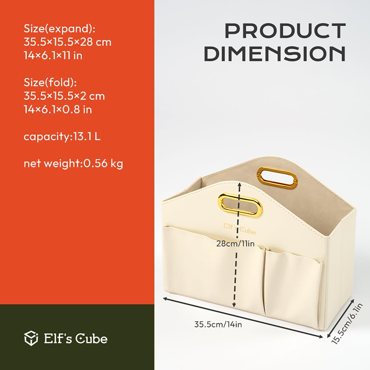 Elf’s Cube Almacenamiento de revistas blanco, revistero de cuero plegable, soporte para revistas con asas, cesta de almacenamiento multifunción para