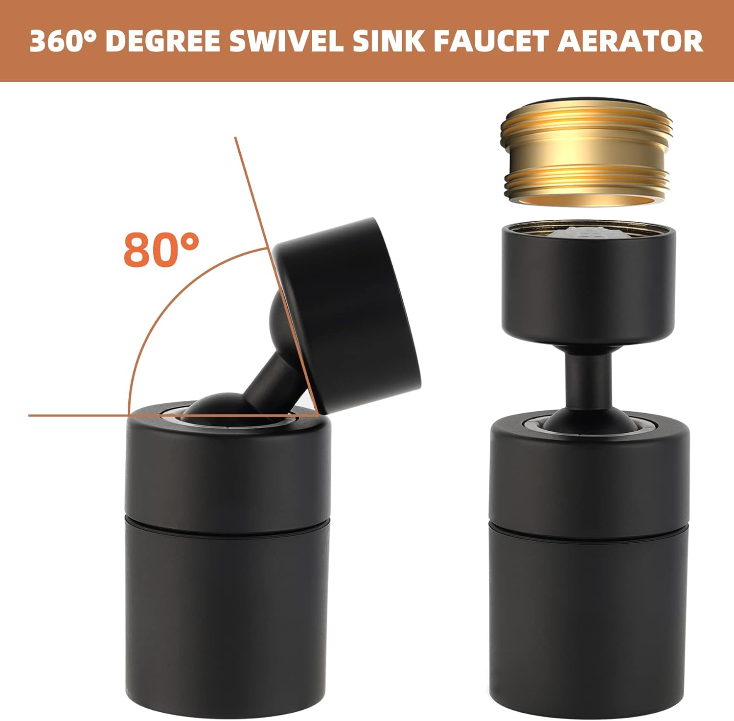 Hibbent Aireador de grifo hembra de doble función, ángulo extra grande de 1.8 GPM giratorio para fregadero de cocina, cabezal rociador giratorio de