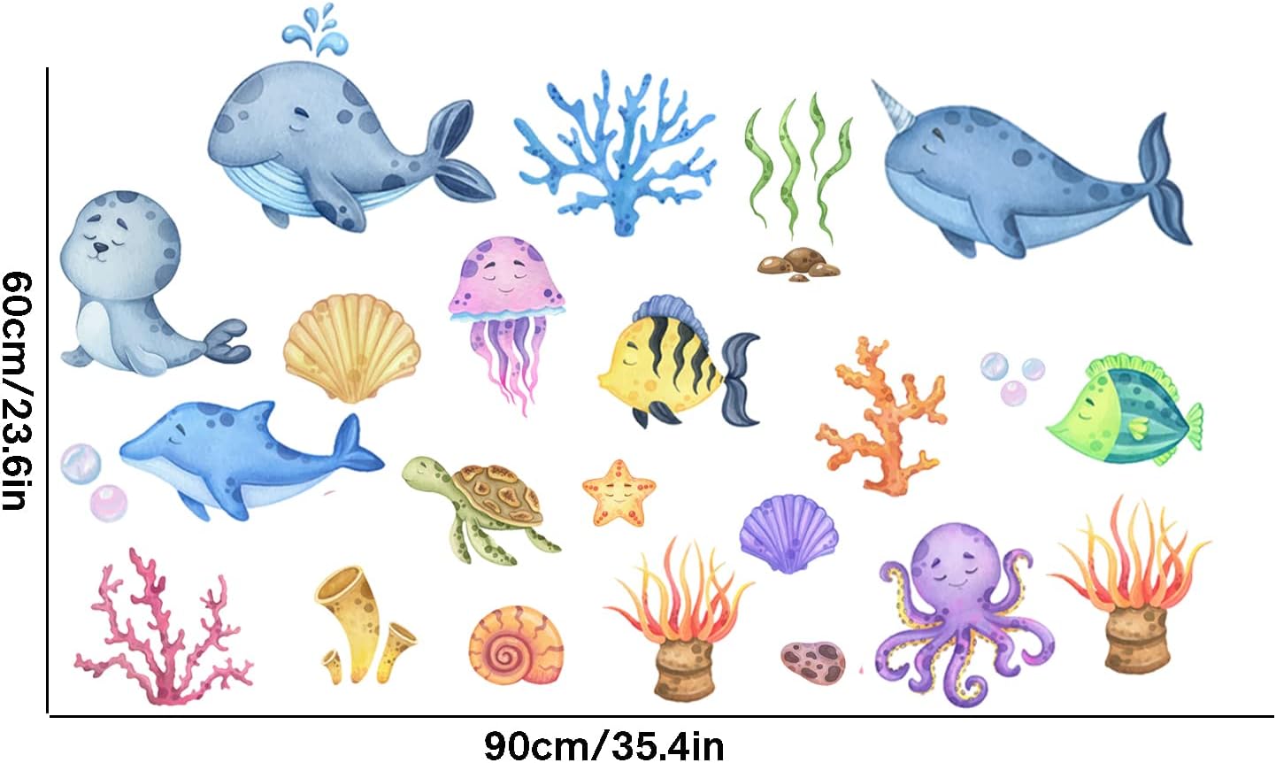 Calcomanías de pared de peces marinos, calcomanías de pared de océano, decoración de pared removible de bricolaje, arte mural de vinilo para niños,