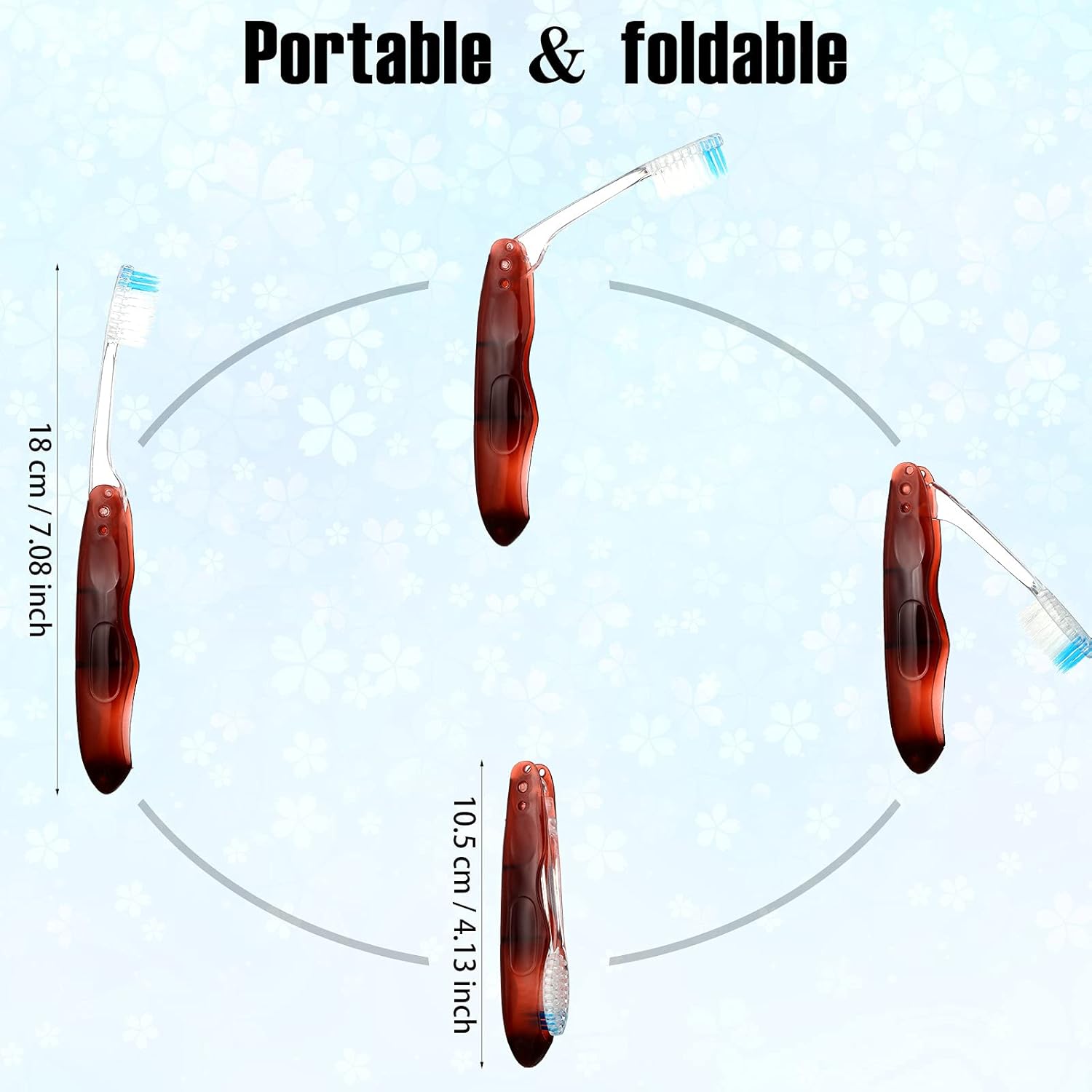 Patelai Cepillo de dientes plegable de tamaño de viaje, cepillos de dientes plegables de cerdas suaves envueltas individualmente con cubierta